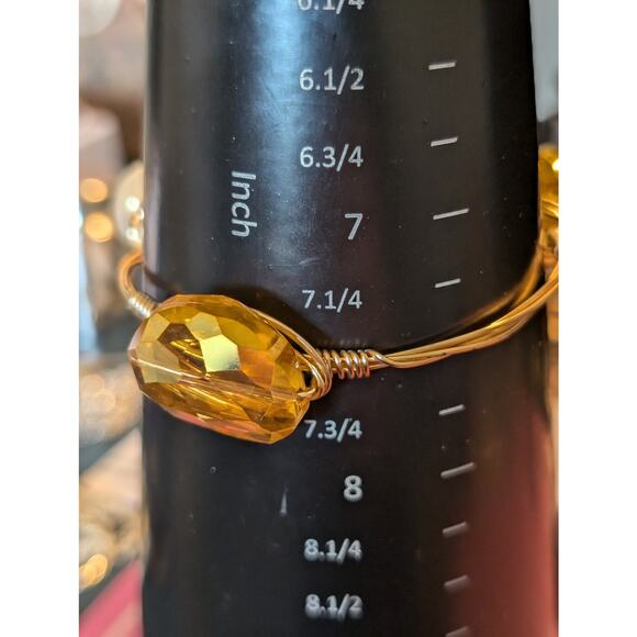 Two Chunky Wire Wrapped Gold Tone Faux Pearl Gem 2.5" Wide Bangle Bracelets - Picture 5 of 8